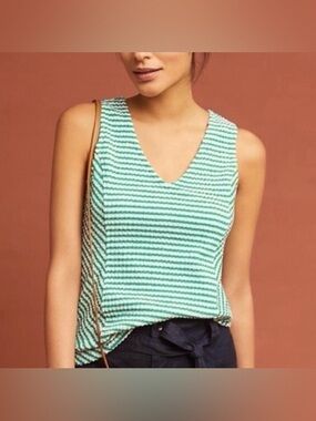 Anthropologie Maeve Sleeveless V-Neck Striped Tank Top  Texture Small S